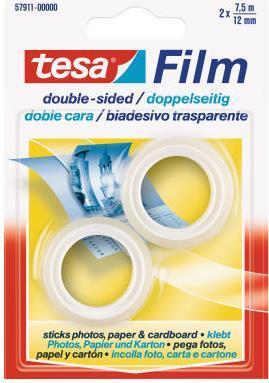 Nastro biadesivo tesa tesafilmÃ‚Â® 12 mm x 7,5 m in blister trasparente - blister 2 nastri - 57911-00000-00