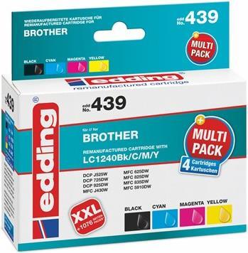 cartucce per stampante edding EDD-439 nero, ciano, magenta, giallo compatibili con Brother LC-1240BK/C/M/Y, set di 4