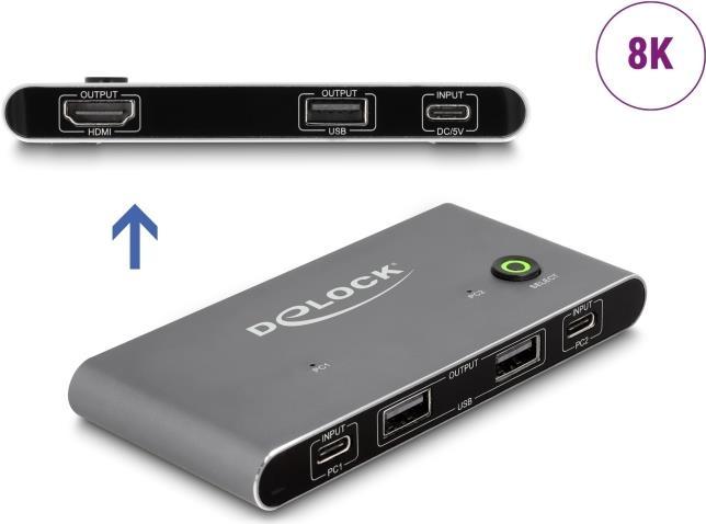 Delock Switch KVM USB-C a HDMI 8K 60 Hz con USB 2.0