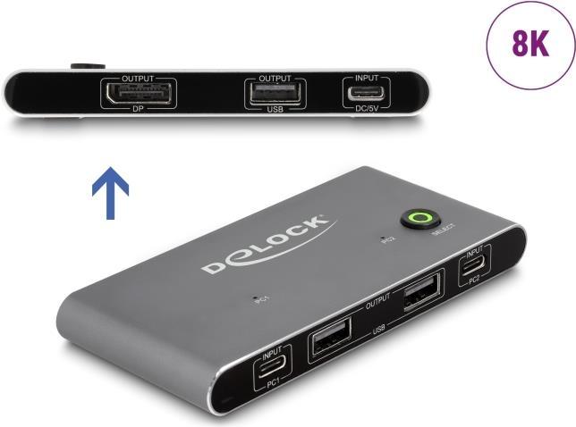 Delock Switch KVM USB-C su DisplayPort 8K 30 Hz con USB 2.0