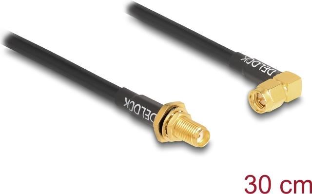 Delock - Cavo antenna - SMA (R) da paratia a SMA (S) angolato - 30 cm - Coassiale - RG-58/U - Nero (12110)