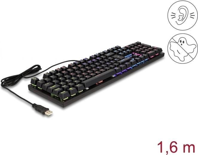 Delock Tastiera da gioco meccanica USB cablata da 1,6 m nera con illuminazione RGB