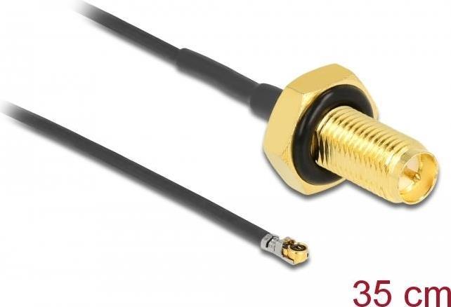 Delock - Cavo antenna - RP -sma (W) paratia fino a MHF 4L LK (M) - 35 cm - 1,37 mm - coassiale - grigio, nero (12659)