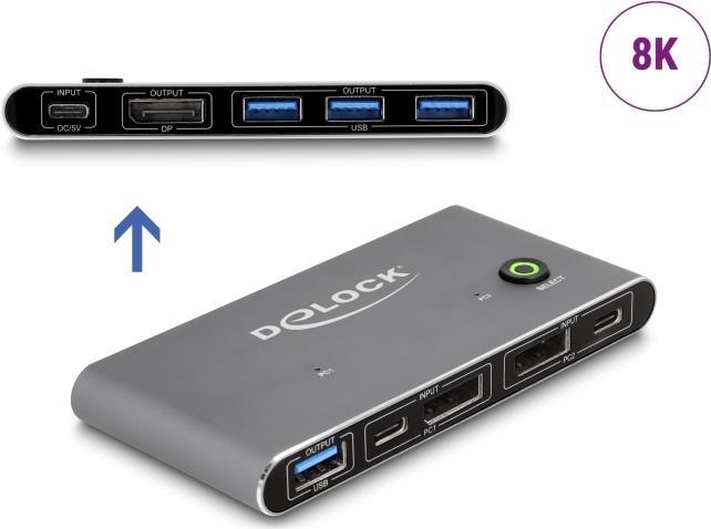 Delock Switch KVM DisplayPort 8K 30 Hz con USB 5 Gbps