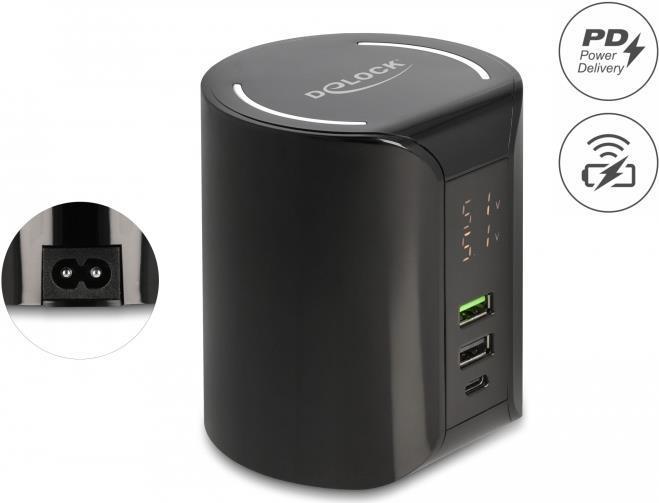 Delock Caricatore USB e wireless 1 x USB Type-C PD 2 x USB Type-A con 58 W