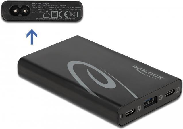 Delock Caricatore USB 2 x USB Type-C PD 3.0 1 x USB Type-A con 60 W
