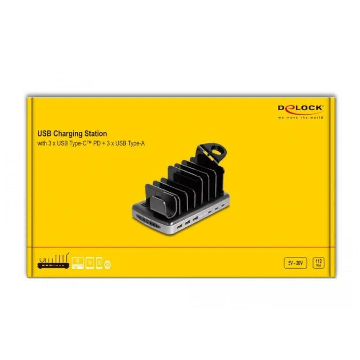 Delock Stazione di ricarica USB con 3 x USB Type-C PD + 3 x USB Type-A (112 W)