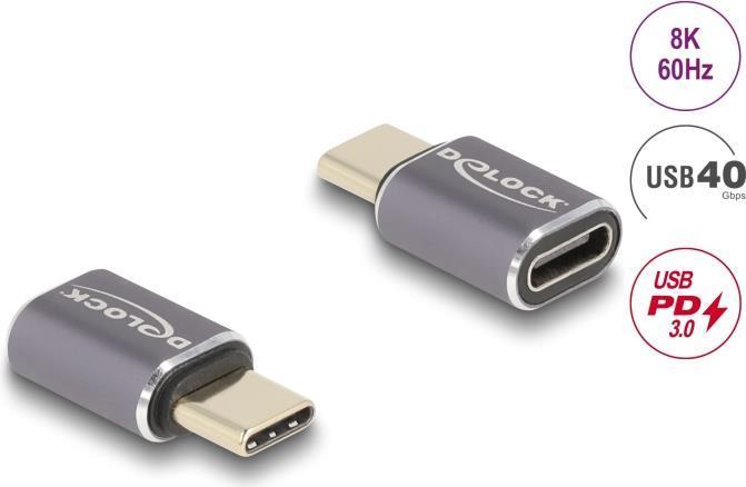 Delock Adattatore USB 40 Gbps USB Type-C PD 3.0 100 W maschio-femmina salvaporta 8K 60 Hz metallo