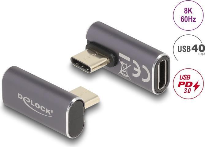 Delock Adattatore USB 40 Gbps USB Type-C PD 3.0 100 W maschio-femmina rivolto ad angolo sinistra/destra 8K 60 Hz metallo