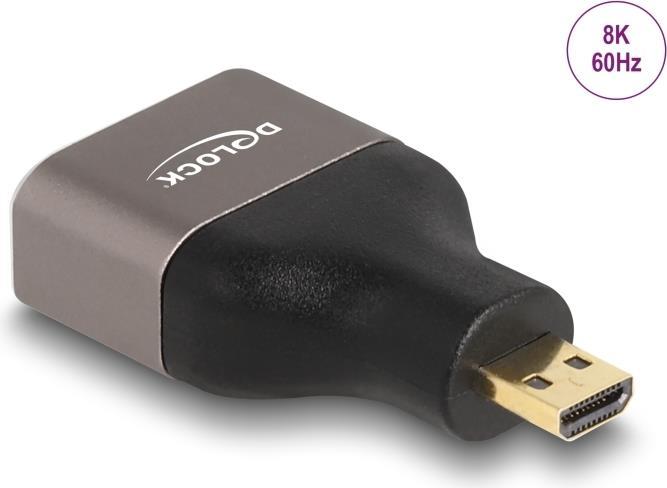 Delock Adattatore HDMI Micro-D maschio a A femmina 8K 60 Hz grigio metallo