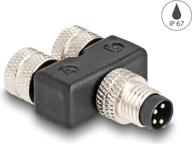 Delock Sdoppiatore a Y M8 con codifica A a 4 pin, 1 x spina a 2 x prese, connessione parallela