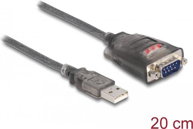 Delock Adattatore USB 2.0 Tipo-A a 1 x seriale RS-232 D-Sub 9 pin maschio con dadi con 3 x LED 0,2 m