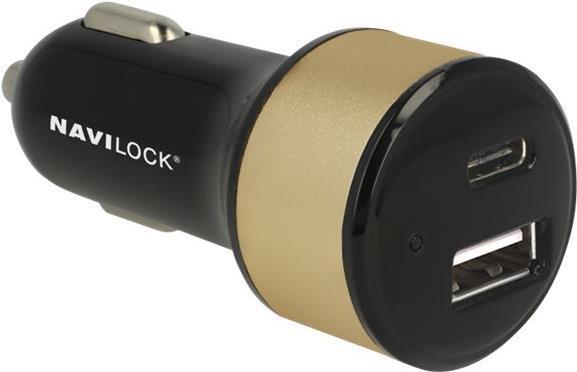 Adattatore di ricarica per auto Navilock 1 x USB Type-C + 1 x USB Type-A