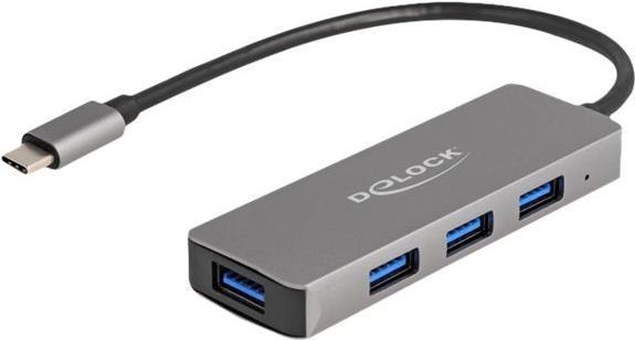 Delock Hub USB 3.2 Gen 1 a 4 porte con connessione USB Type-C Ã¢â‚¬â€™ Prese USB Type-A laterali