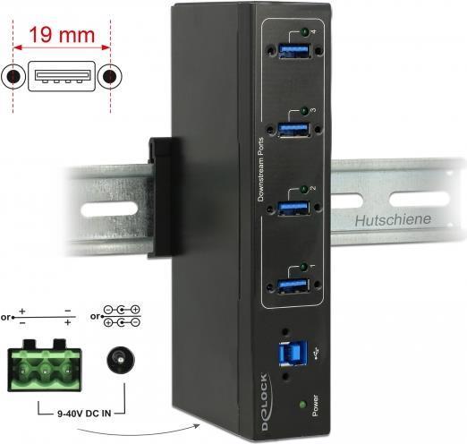 Delock Hub industriale esterno 4 x USB 3.0 Tipo-A con protezione ESD da 15 kV