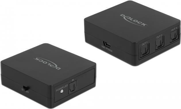 Delock S/PDIF TOSLINK Splitter 1 In 3 Out con alimentazione USB