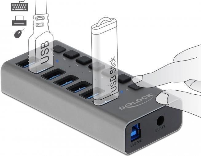 Delock Hub USB esterno SuperSpeed con 7 porte commutabili individualmente