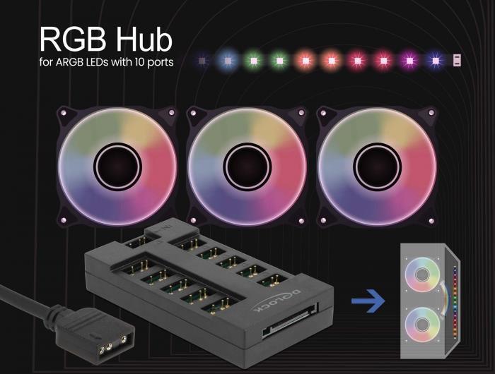 Delock Hub RGB per LED ARGB con 10 porte