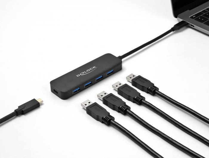Delock Hub USB Type-C a 4 porte USB 3.2 Gen 1 con Power Delivery 85 Watt