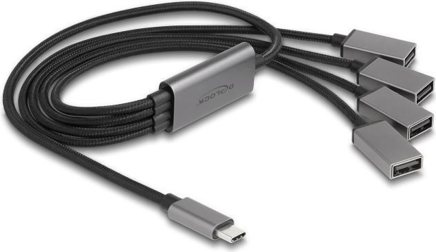 Delock Hub cavo USB 2.0 a 4 porte con connessione USB Type-C da 60 cm