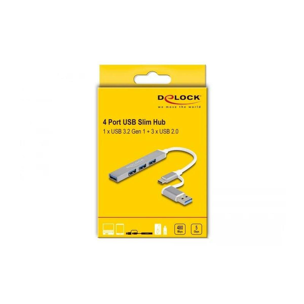 Delock Hub USB sottile a 4 porte con USB Type-C