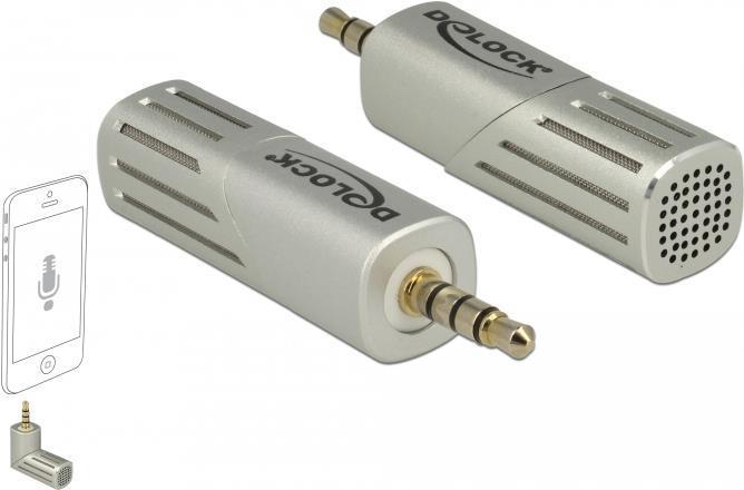 Delock Microfono a condensatore unidirezionale per smartphone / tablet jack da 3,5 mm a 4 pin angolato a 90Ã‚Â° argento