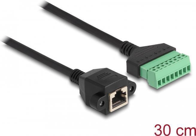 Delock - Cavo adattatore di rete - Striscia di connessione a 8 pin (W) a RJ-45 (W) avvitabile - 30 cm - UTP - CAT 6 - nero/verd