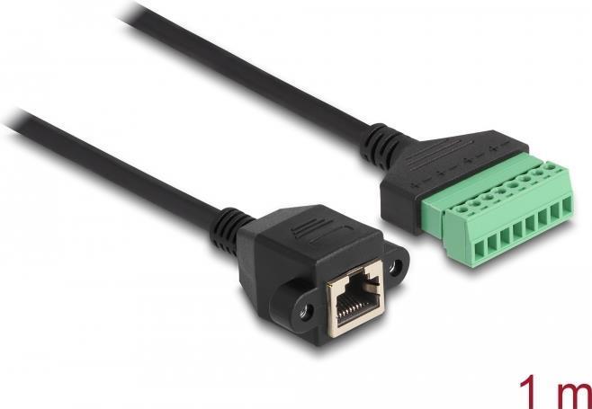 Delock - Cavo adattatore di rete - Striscia di connessione a 8 pin (W) a RJ-45 (W) avvitabile - 10 m - UTP - CAT 6 - nero/verde
