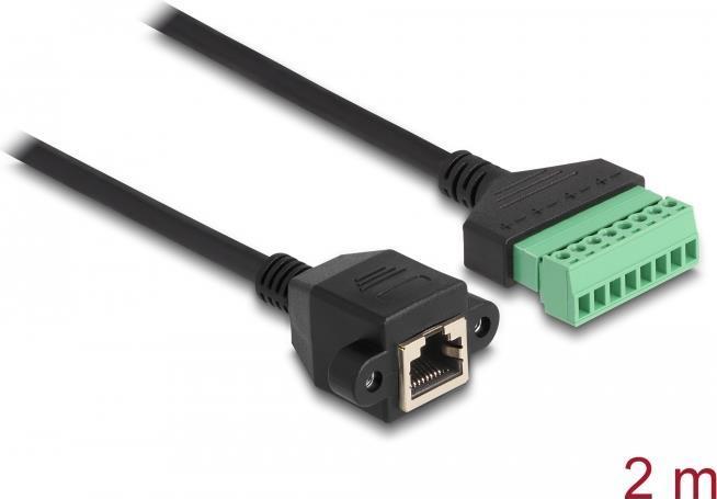 Delock - Cavo adattatore di rete - Striscia di connessione a 8 pin (W) a RJ-45 (W) avvitabile - 20 m - UTP - CAT 6 - nero/verde