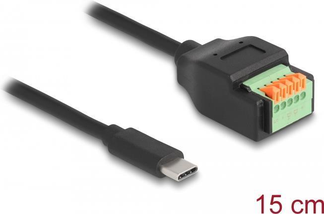 Delock - Cavo adattatore USB - Blocco di connessione da USB-C (M) a 24 pin a 4 pin - 15 m - pulsante passo 254 mm estremità sp
