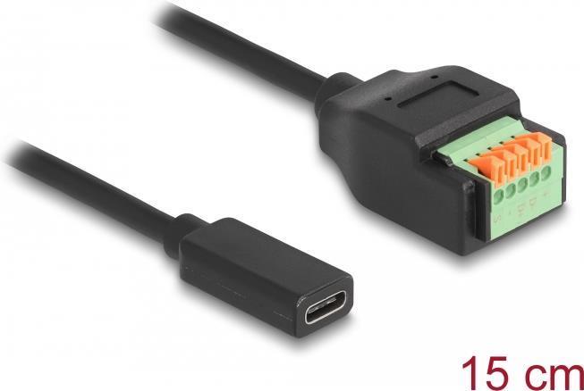 Delock - Cavo adattatore USB - Blocco di connessione da USB-C (W) a 24 pin a 5 pin - 15 m - pulsante passo 254 mm estremità sp