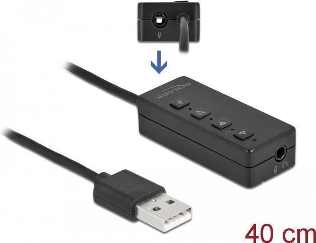 Delock Adattatore per cuffie e microfono USB con presa jack da 2 x 3,5 mm per Win e Mac