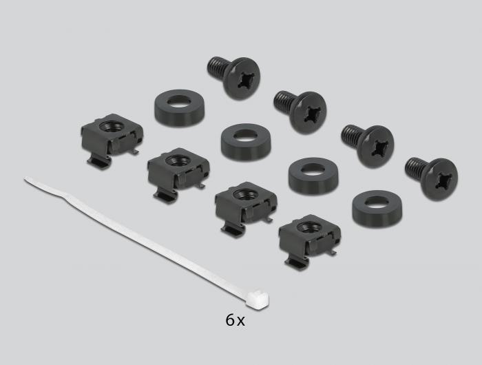 Delock Striscia a spazzola per gestione cavi da 10" con fissaggio cavo 1 HE nero