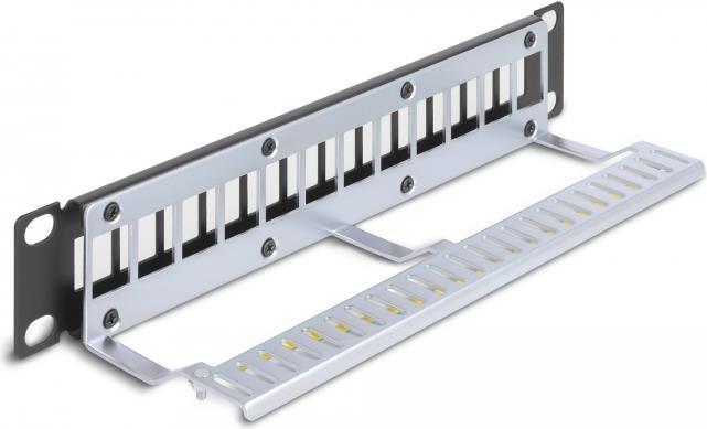Delock Pannello patch Keystone da 10" a 12 porte con guida di scarico 1 U nero
