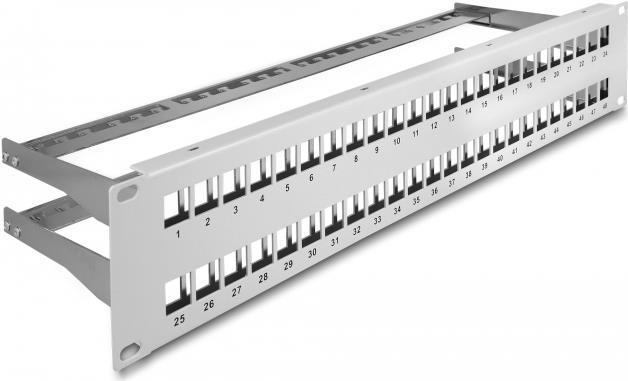 Delock Pannello patch Keystone da 19" 48 porte con guide di scarico 2 U grigio