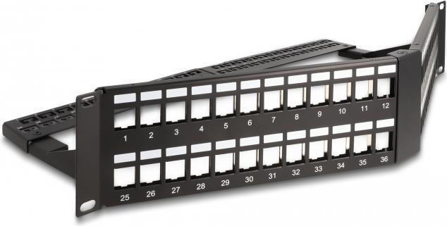 Delock Pannello patch Keystone da 19" a 48 porte con binario in rilievo 2 U angolato nero