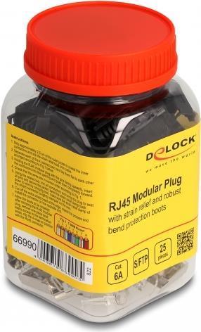 Delock Spina modulare RJ45 con pressacavo Cat.6A e robusto set di 25 manicotti antipiega