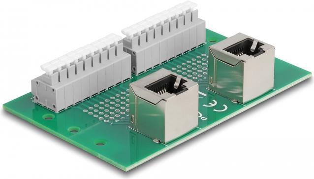 Delock RJ45 2 prese su 2 morsettiere con pulsante per filettatura guida DIN