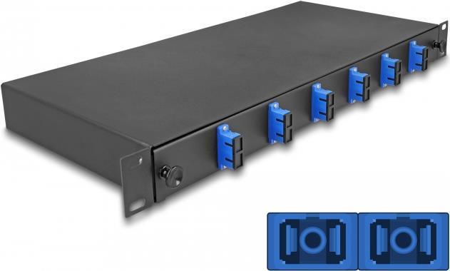 Delock Scatola di giunzione in fibra ottica da 19" 6 x SC Duplex OS2 1U pronta per la giunzione, completamente attrezzata