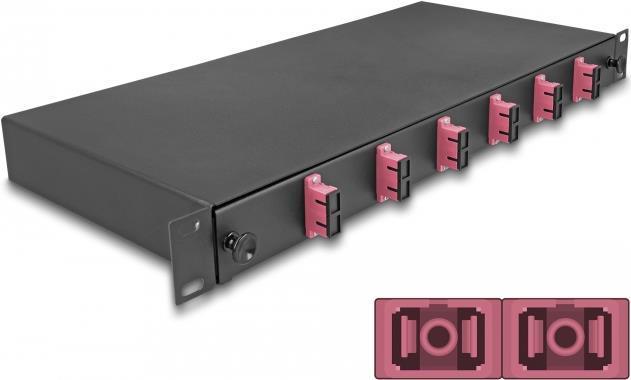 Delock Scatola di giunzione in fibra ottica da 19" 6 x SC Duplex OM4 1U pronta per la giunzione, completamente attrezzata