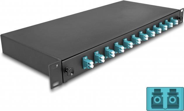 Delock Scatola di giunzione in fibra ottica da 19" 12 x LC Duplex OM3 1U pronta per la giunzione completamente attrezzata
