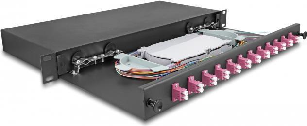 Delock Scatola di giunzione in fibra ottica da 19" 12 x LC Duplex OM4 1U pronta per la giunzione completamente attrezzata