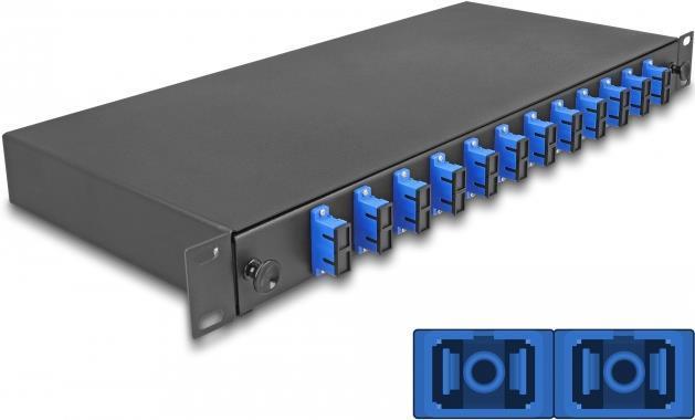 Delock Scatola di giunzione in fibra ottica da 19" 12 x SC Duplex OS2 1U pronta per la giunzione, completamente attrezzata