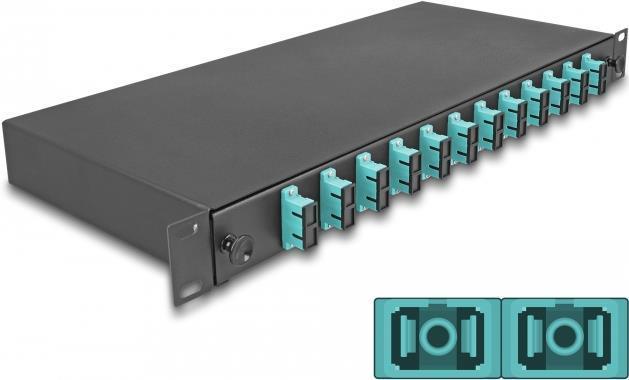 Delock Scatola di giunzione in fibra ottica da 19" 12 x SC Duplex OM3 1U pronta per la giunzione, completamente attrezzata