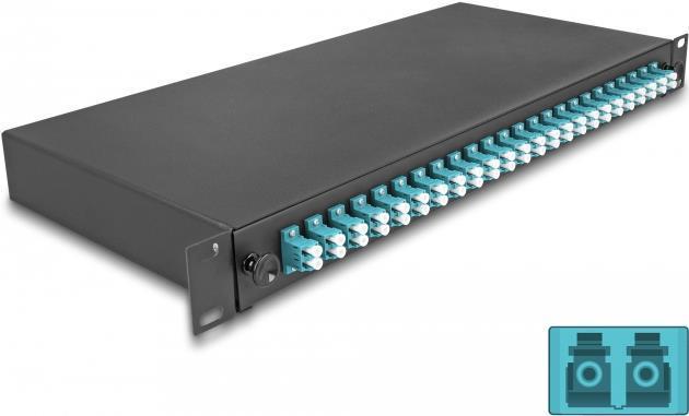 Delock Scatola di giunzione in fibra ottica da 19" 24 x LC Duplex OM3 1U pronta per la giunzione completamente attrezzata