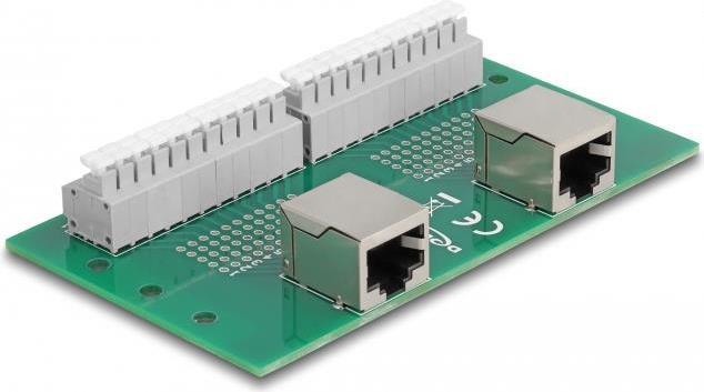 Delock RJ50 2 prese su 2 morsettiere con pulsante per guida DIN