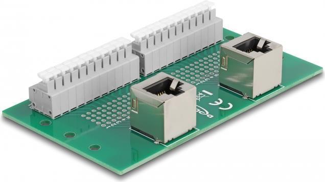 Delock RJ50 2 prese su 2 morsettiere con pulsante per filettatura guida DIN