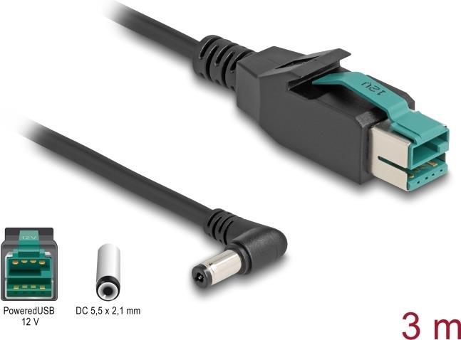 Delock Cavo PoweredUSB maschio da 12 V a DC 5,5 x 2,1 mm maschio angolato 3 m