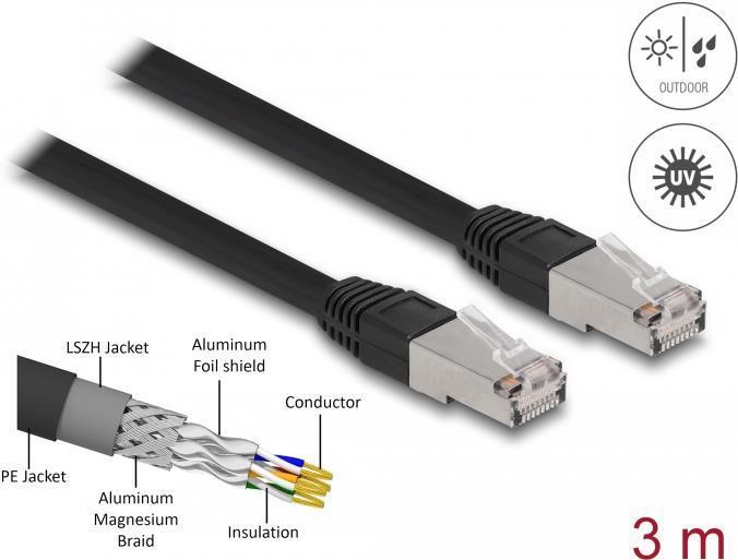 Delock Cavo di rete RJ45 Cat.6A S/FTP PE Outdoor 3 m nero
