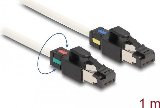 Delock Cavo di rete RJ45 da spina a spina Cat.6A S/FTP con codice colore ruotabile 1 m bianco
